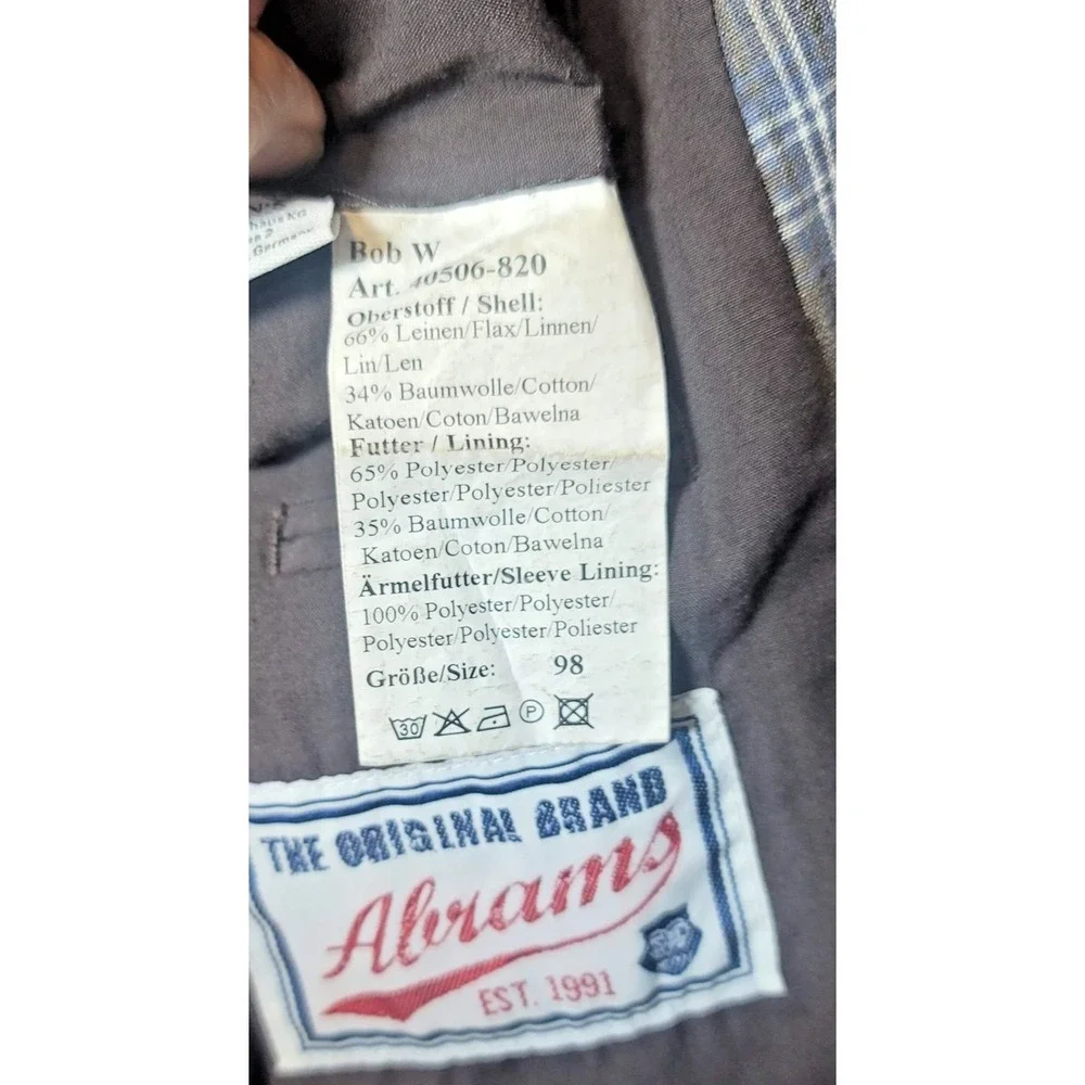 Abrams Blazer Mens  Brown Linen Cotton Plaid Sport Coat Jacket Two Button Casual